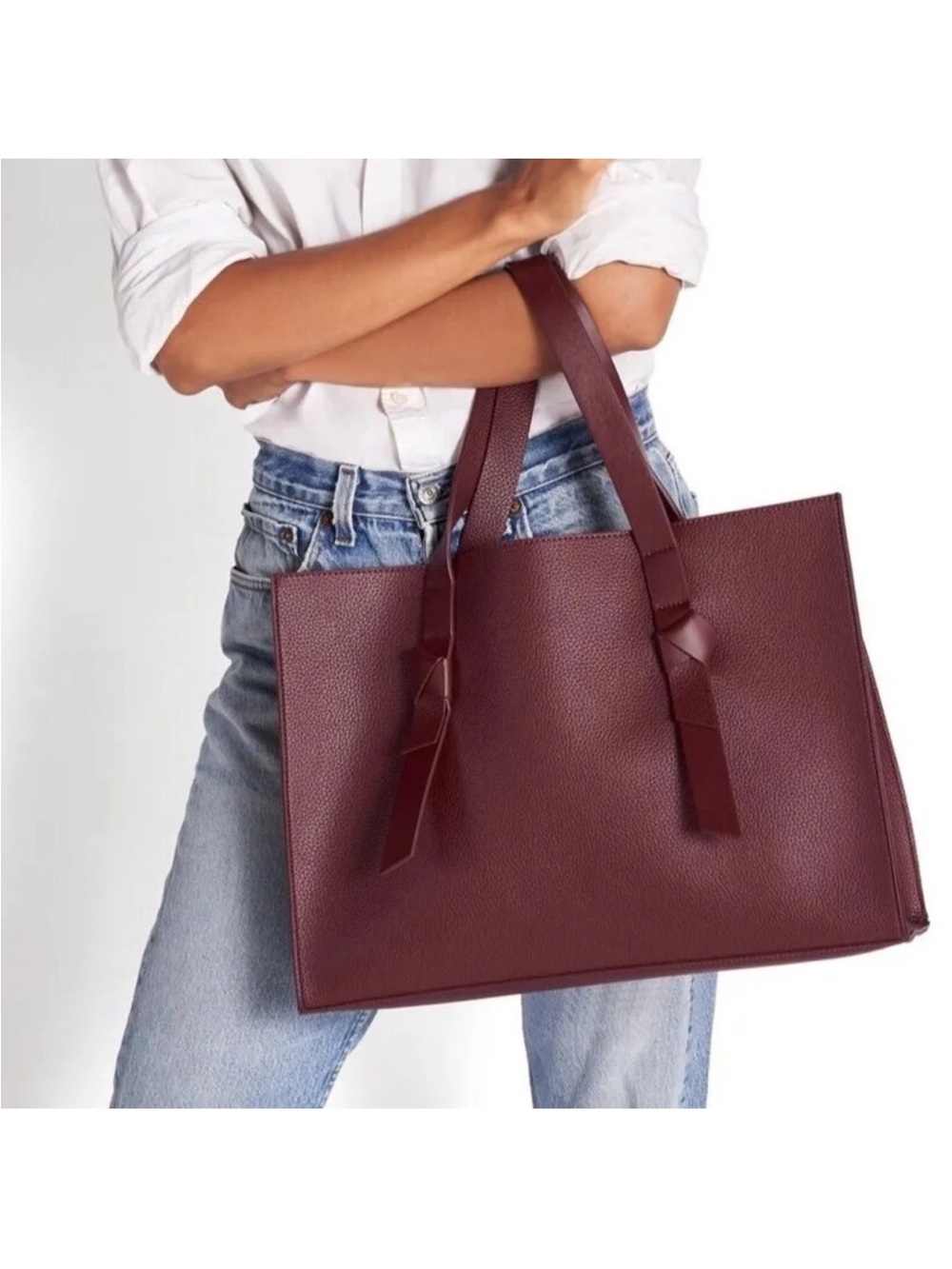 Rachel Zoe Arialith knot Large Burgundy Vegan Leather Tote Bag